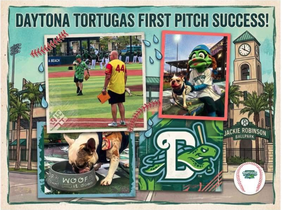Attorney David Alan Wolf and Frankie The Hang 8 Dog Surfing Champion Throw Out Ceremonial First Pitch